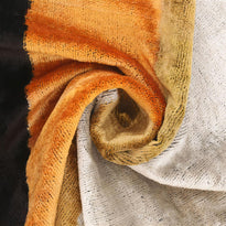 Handmade Silk Velvet Striped Throw Pillow - 20x20, Bold White, Gold, Orange, And Black Design With Down Feather Insert