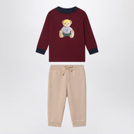 Polo Ralph Lauren Kids' Two-piece Polo Bear Set In Burgundy/beige