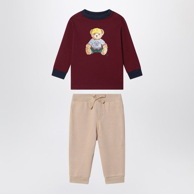 Polo Ralph Lauren Kids' Two-piece Polo Bear Set In Burgundy/beige