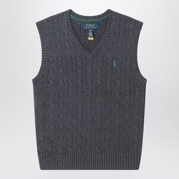 Polo Ralph Lauren Kids' Grey Cable-knit Cotton Vest