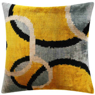 Luxurious 16x16 Silk Velvet Geometric Throw Pillow In Yellow And Gray – Down Feather Insert