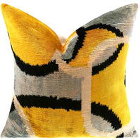Luxurious 16x16 Silk Velvet Geometric Throw Pillow In Yellow And Gray – Down Feather Insert