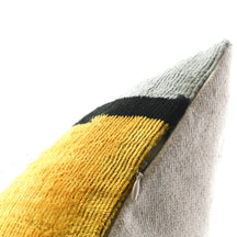 Luxurious 16x16 Silk Velvet Geometric Throw Pillow In Yellow And Gray – Down Feather Insert