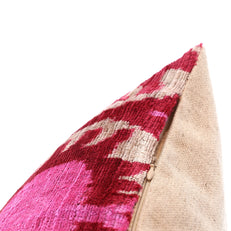 Handmade Silk Velvet Throw Pillow - 16x16, Red And Pink Traditional Design With Down Feather Insert