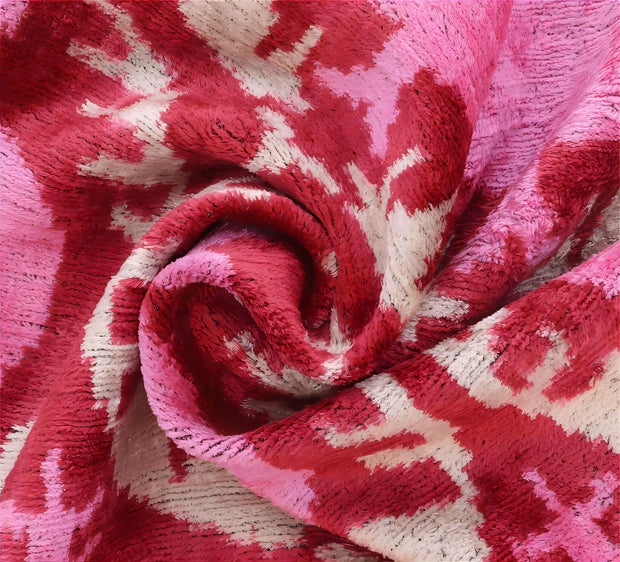 Handmade Silk Velvet Throw Pillow - 16x16, Red And Pink Traditional Design With Down Feather Insert