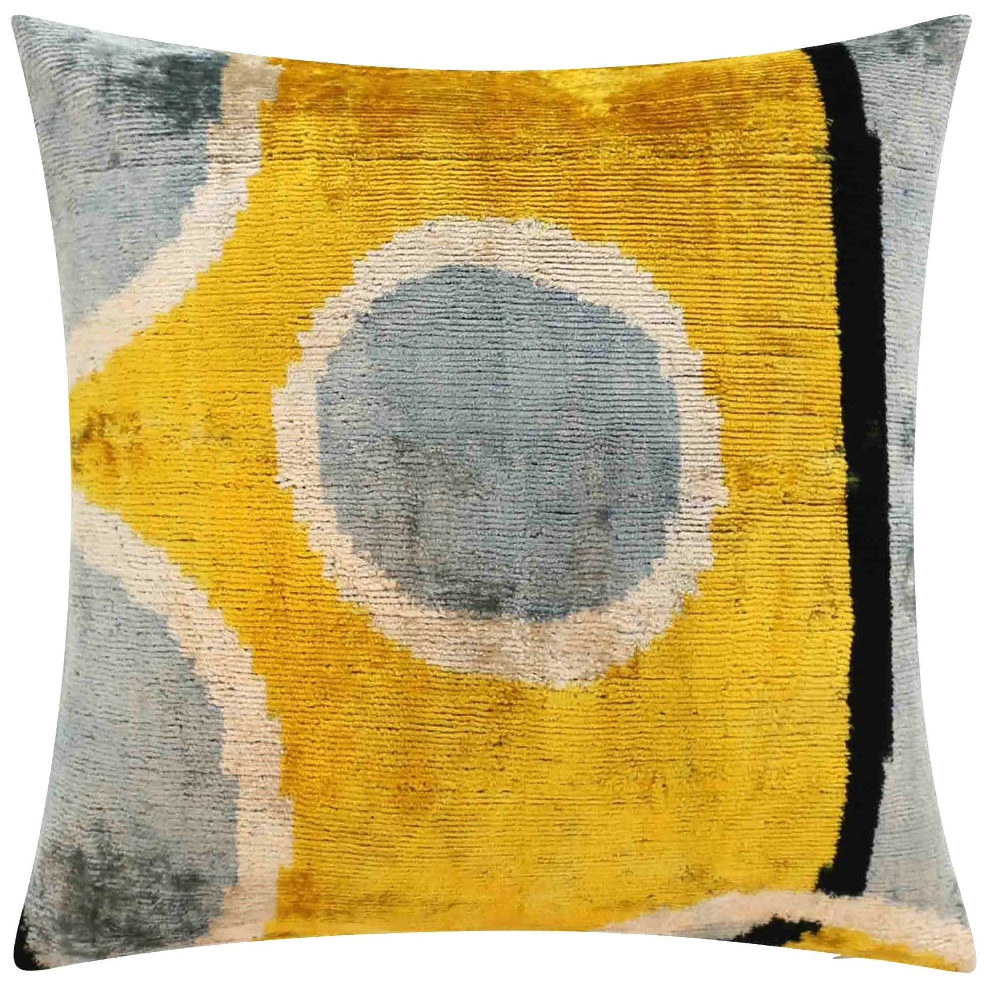 Handmade 16x16 Silk Velvet Geometric Throw Pillow In Gold And Gray – Luxury Down Feather Insert