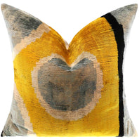 Handmade 16x16 Silk Velvet Geometric Throw Pillow In Gold And Gray – Luxury Down Feather Insert
