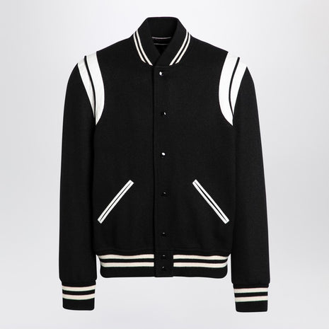 Saint Laurent Black/white Wool Bomber Jacket