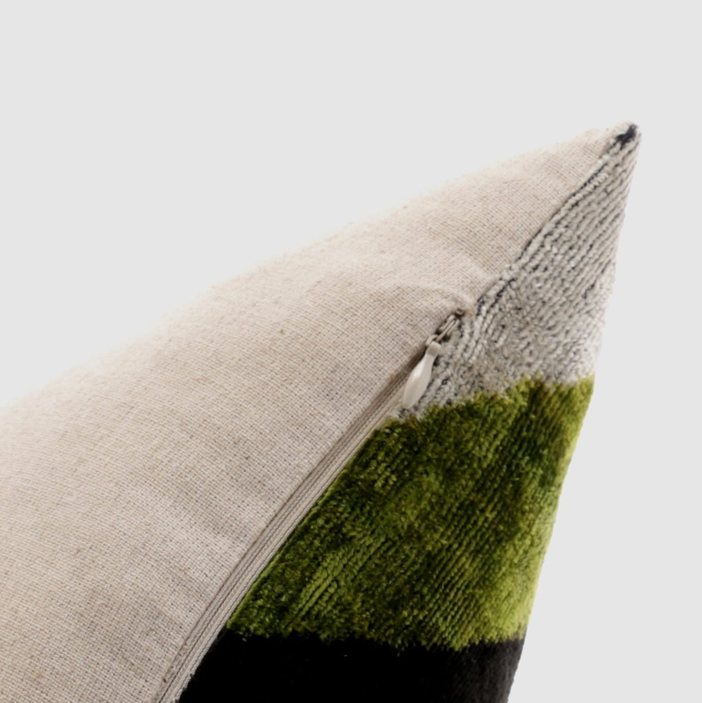 Handmade Silk Velvet Striped Throw Pillow - 16x16, Bold Green, Blue, And Black Design With Down Feather Insert