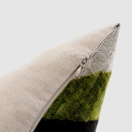 Handmade Silk Velvet Striped Throw Pillow - 16x16, Bold Green, Blue, And Black Design With Down Feather Insert