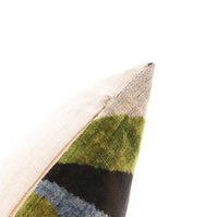 Handmade Silk Velvet Striped Throw Pillow - 16x16, Bold Green, Blue, And Black Design With Down Feather Insert