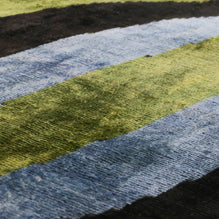 Handmade Silk Velvet Striped Throw Pillow - 16x16, Bold Green, Blue, And Black Design With Down Feather Insert