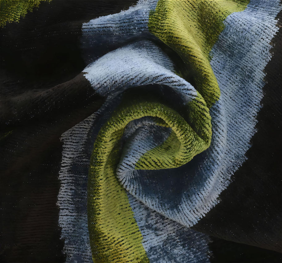 Handmade Silk Velvet Striped Throw Pillow - 16x16, Bold Green, Blue, And Black Design With Down Feather Insert