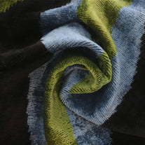 Handmade Silk Velvet Striped Throw Pillow - 16x16, Bold Green, Blue, And Black Design With Down Feather Insert