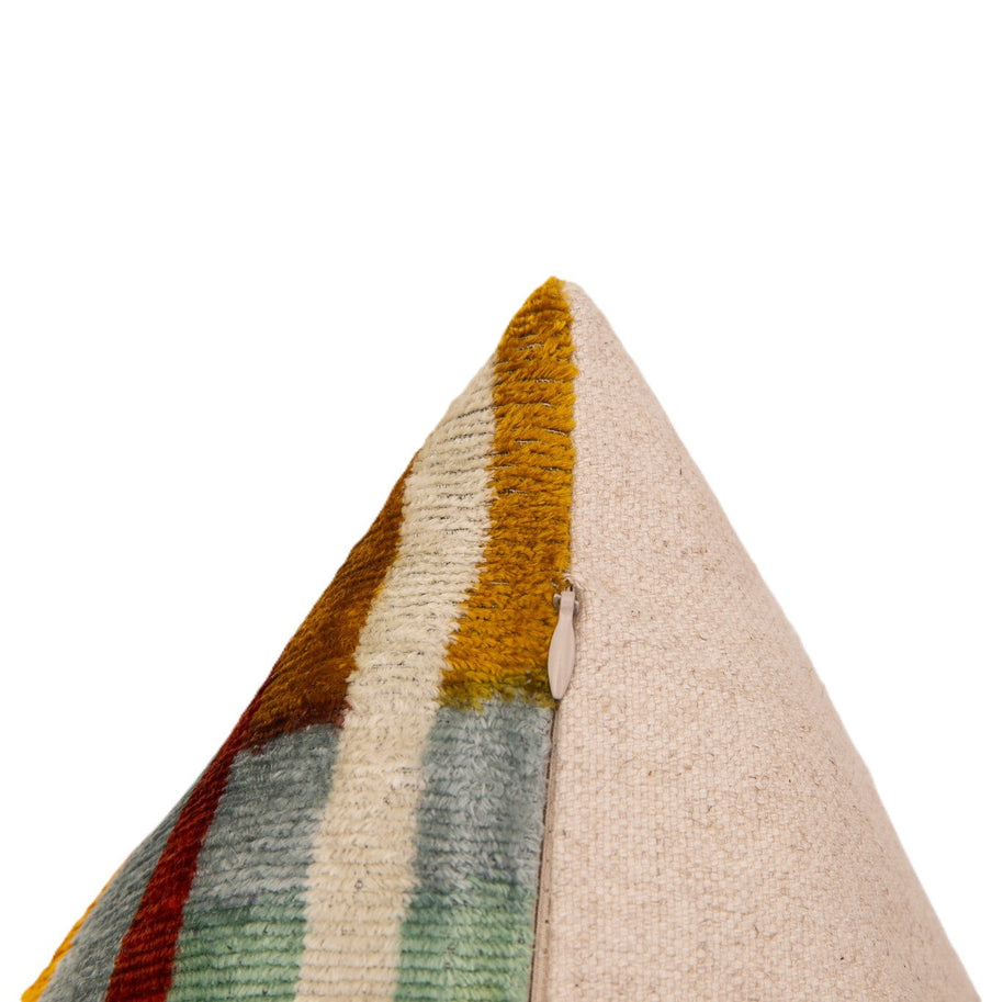 Handmade Silk Velvet Throw Pillow - 20x20, Modern Geometric Design In Burnt Orange, Yellow, And Mint Green With Down Feather Insert