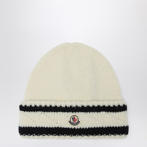 Moncler White And Blue Wool Hat