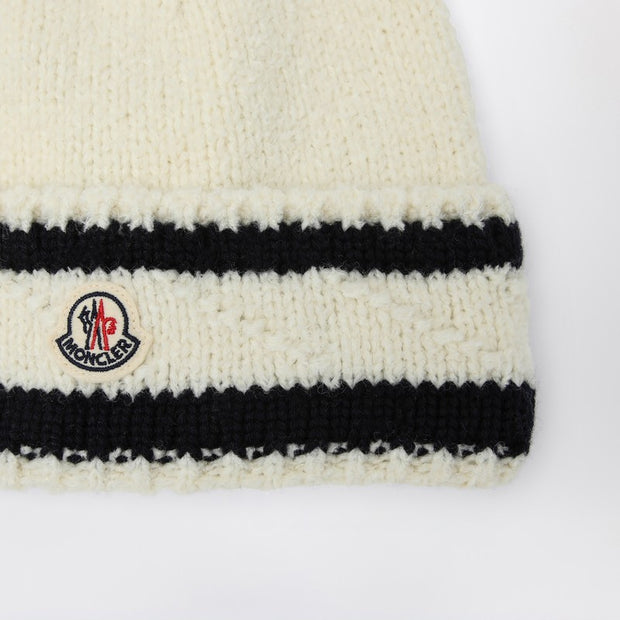 Moncler White And Blue Wool Hat