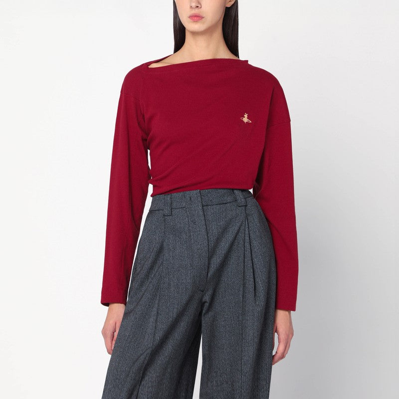 Vivienne Westwood Brick Red Asymmetrical Top With Orb Logo
