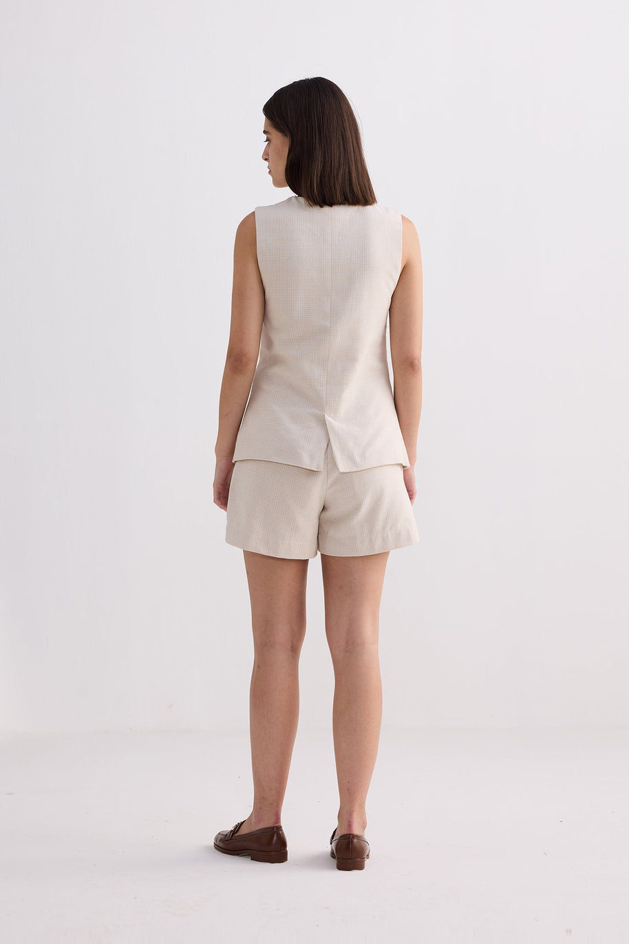 Reistor Cotton Tweed Vest Jacket Set In Cream