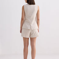 Reistor Cotton Tweed Vest Jacket Set In Cream