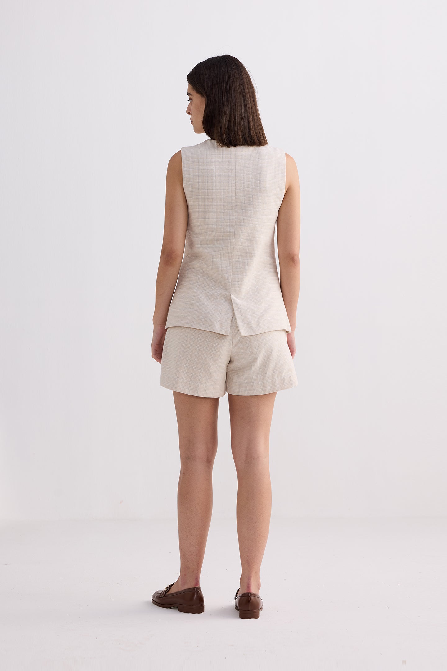 Reistor Cotton Tweed Vest Jacket Set In Cream