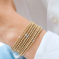 Zoe Lev 3mm Gold Bead Bracelet With Diamond Bead