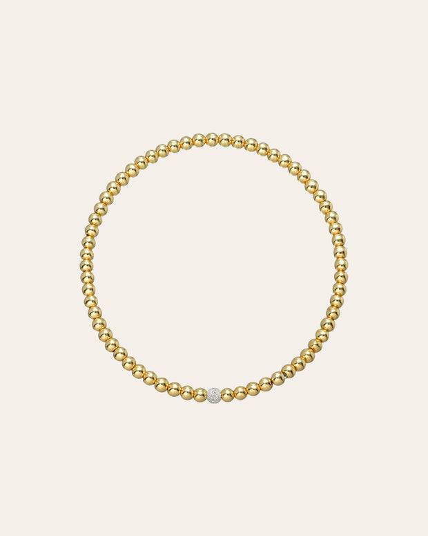 Zoe Lev 3mm Gold Bead Bracelet With Diamond Bead