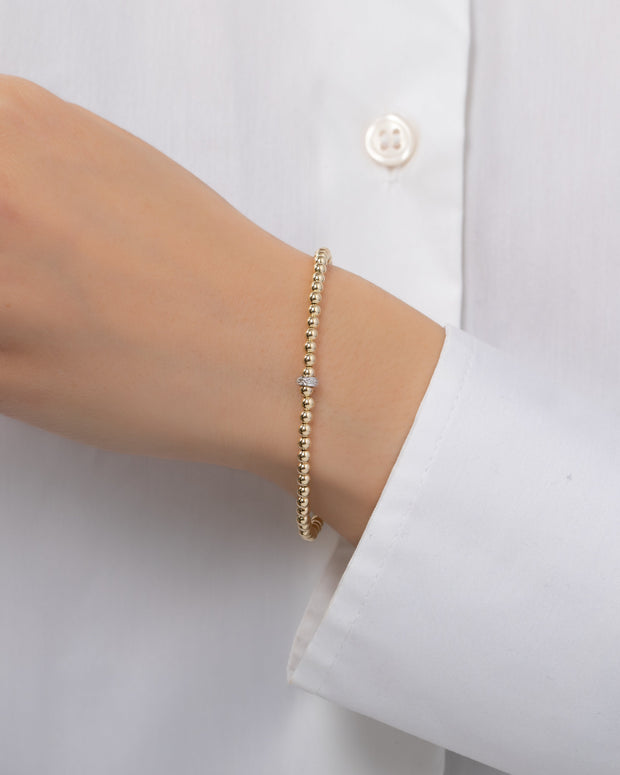 Zoe Lev 3mm Gold Bead Bracelet With Diamond Bar