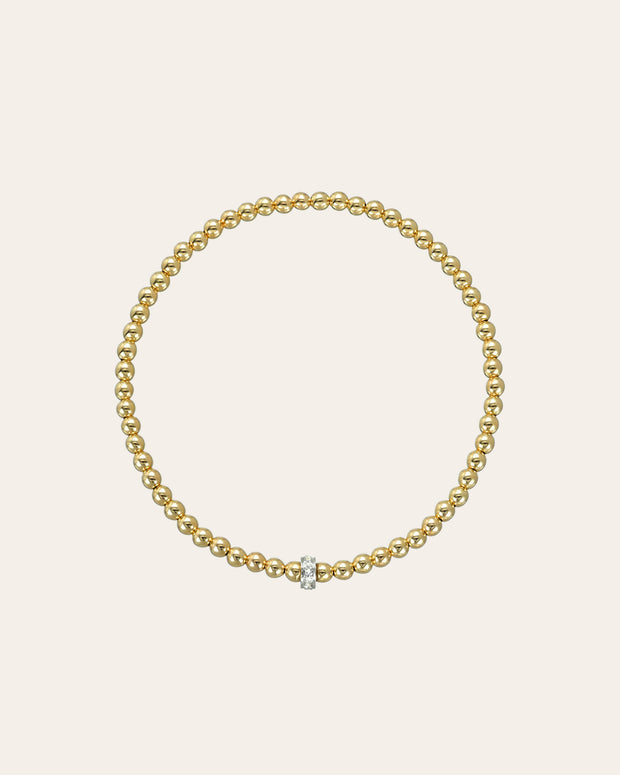 Zoe Lev 3mm Gold Bead Bracelet With Diamond Bar