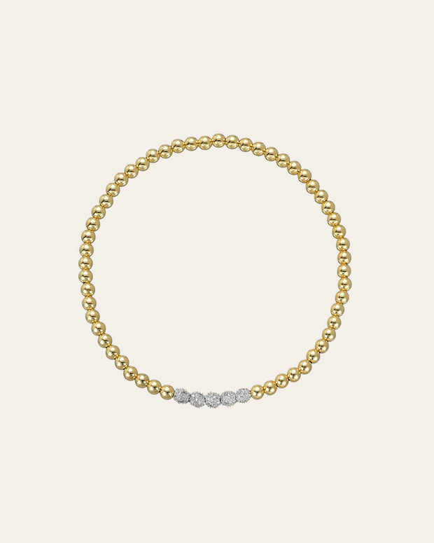 Zoe Lev 3mm Gold Bead Bracelet With Multi Diamond Beads