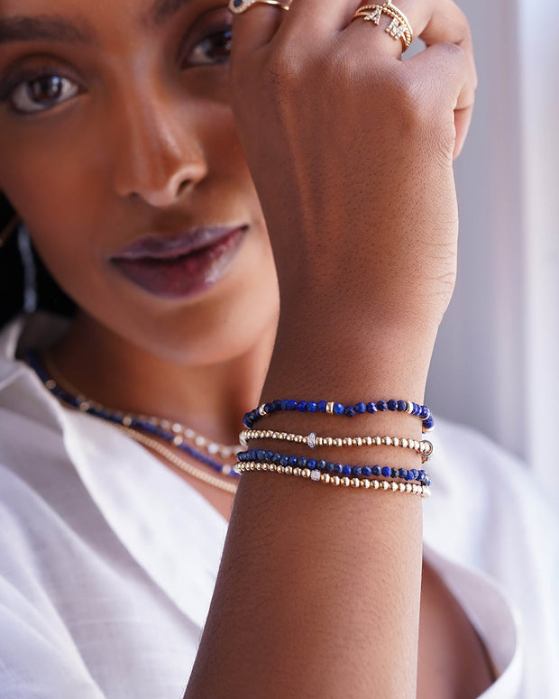 Zoe Lev 14K Gold Blue Lapis Segment Bead Bracelet