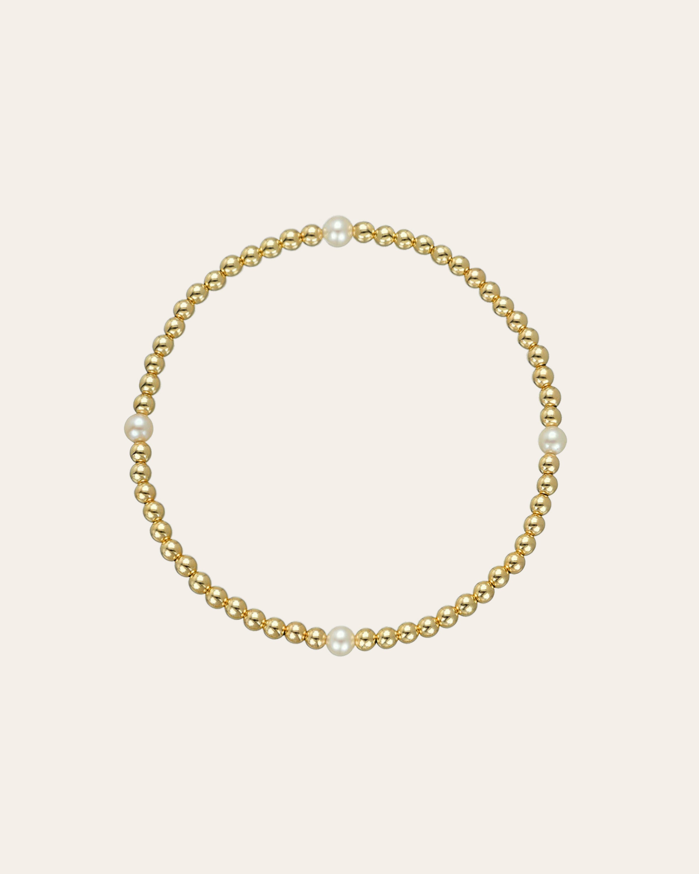 Zoe Lev 3mm Gold Segment Bead Bracelet With Pearl Beads