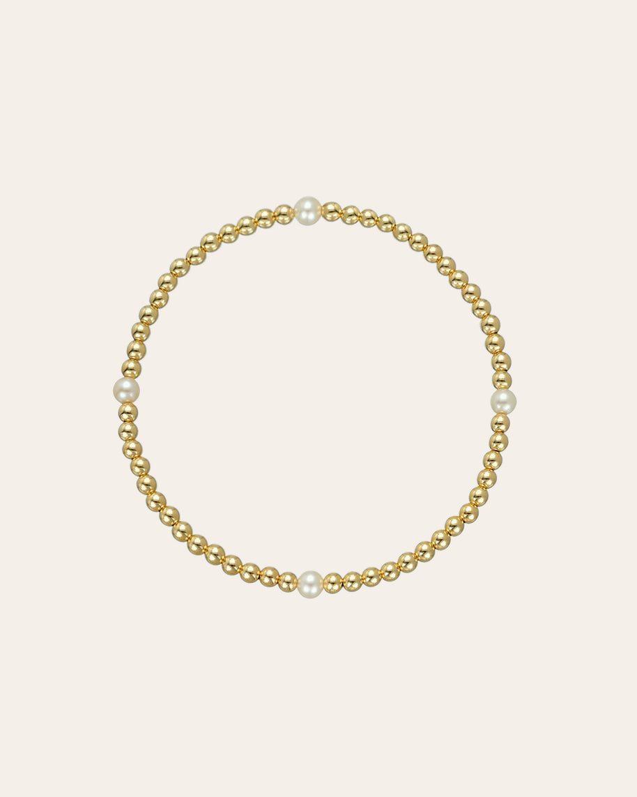 Zoe Lev 3mm Gold Segment Bead Bracelet With Pearl Beads