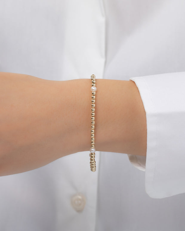 Zoe Lev 3mm Gold Segment Bead Bracelet With Pearl Beads