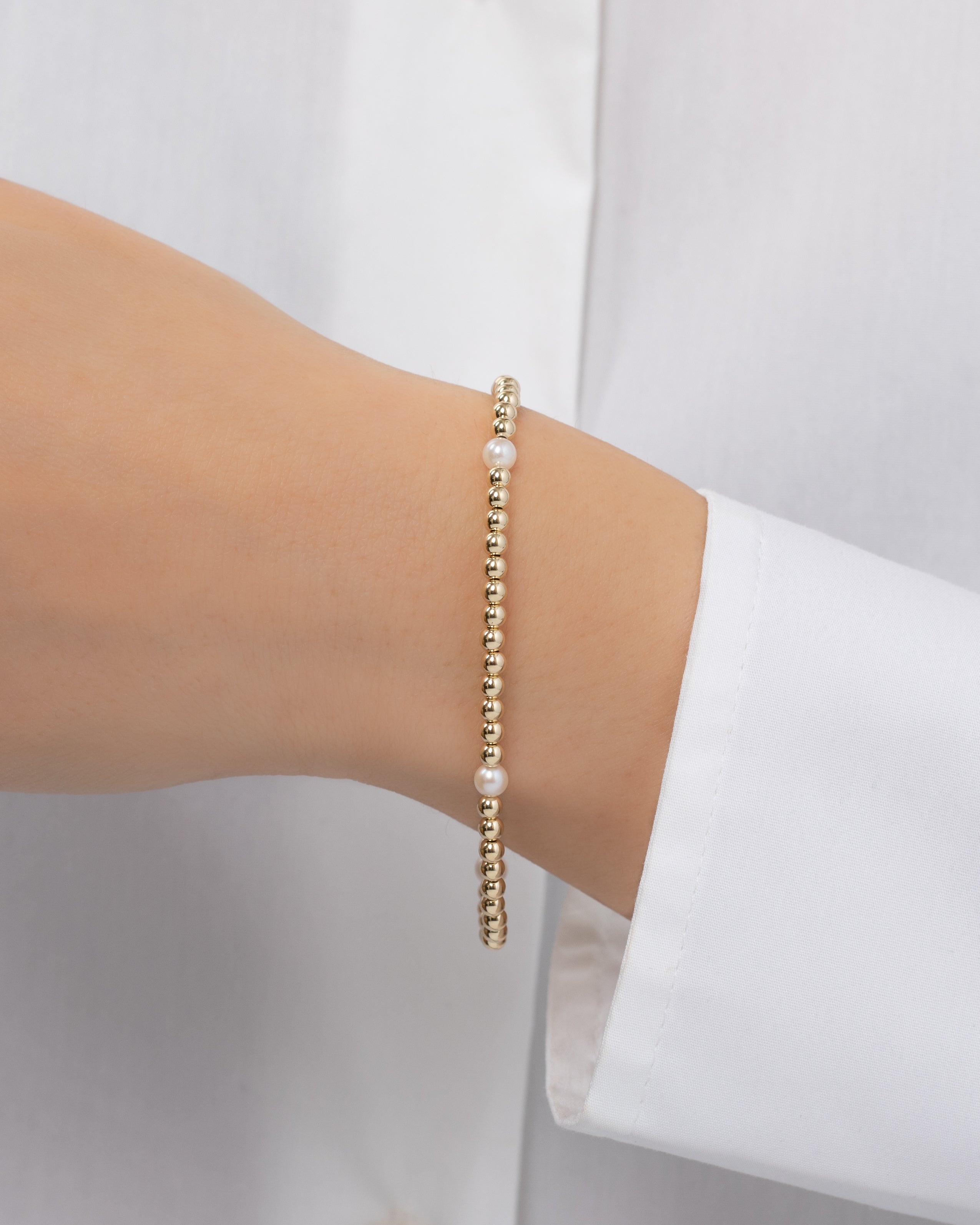 Zoe Lev 3mm Gold Segment Bead Bracelet With Pearl Beads