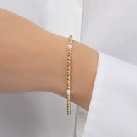 Zoe Lev 3mm Gold Segment Bead Bracelet With Pearl Beads