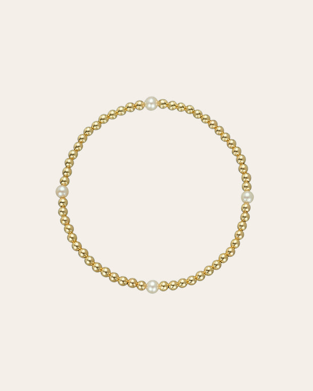 Zoe Lev 3mm Gold Segment Bead Bracelet With Pearl Beads