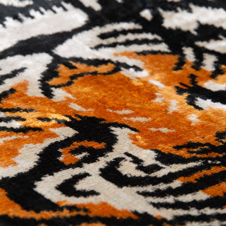 Handmade Silk Velvet Tiger Face Throw Pillow - 20x20, Bold Black, Orange, And White Design With Down Feather Insert