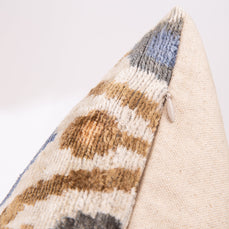 Handmade Silk Velvet Ikat Throw Pillow - 20x20, Beige, Blue, And Brown Luxury Design With Down Feather Insert