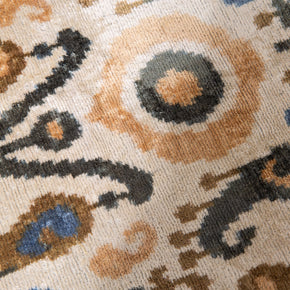 Handmade Silk Velvet Ikat Throw Pillow - 20x20, Beige, Blue, And Brown Luxury Design With Down Feather Insert