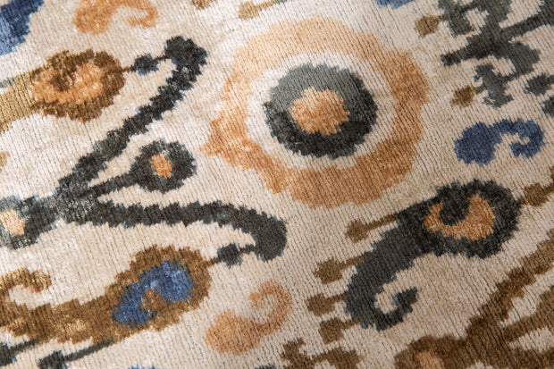 Handmade Silk Velvet Ikat Throw Pillow - 20x20, Beige, Blue, And Brown Luxury Design With Down Feather Insert