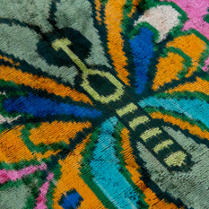 Handmade Silk Velvet Butterfly Throw Pillow - 20x20, Vibrant Green, Pink, Orange, And Blue Design With Down Feather Insert