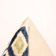 Handmade Silk Velvet Ikat Throw Pillow - 20x20, Beige, Blue, And Green Ikat Design With Down Feather Insert