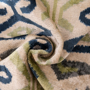 Handmade Silk Velvet Ikat Throw Pillow - 20x20, Beige, Blue, And Green Ikat Design With Down Feather Insert