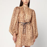 ZIMMERMANN Leopard Print Short Dress In Linen