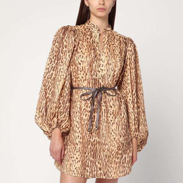 ZIMMERMANN Leopard Print Short Dress In Linen
