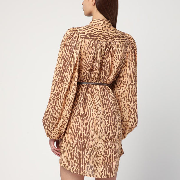 ZIMMERMANN Leopard Print Short Dress In Linen