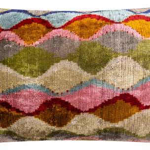 Luxury Handmade Silk Velvet Throw Pillow - 16x24 In, Multicolored Geometric Design With Down Feather Insert