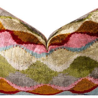 Luxury Handmade Silk Velvet Throw Pillow - 16x24 In, Multicolored Geometric Design With Down Feather Insert