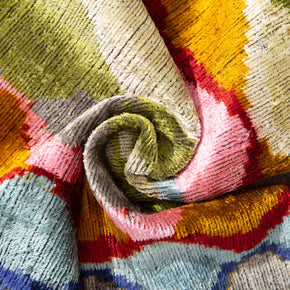 Luxury Handmade Silk Velvet Throw Pillow - 16x24 In, Multicolored Geometric Design With Down Feather Insert